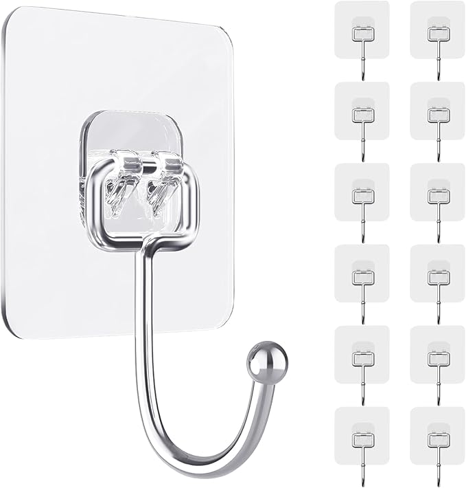 ZESLMG Large Adhesive Hooks for Hanging, 12 Pack Self Sticky Wall Hooks Heavy by ZESLMG