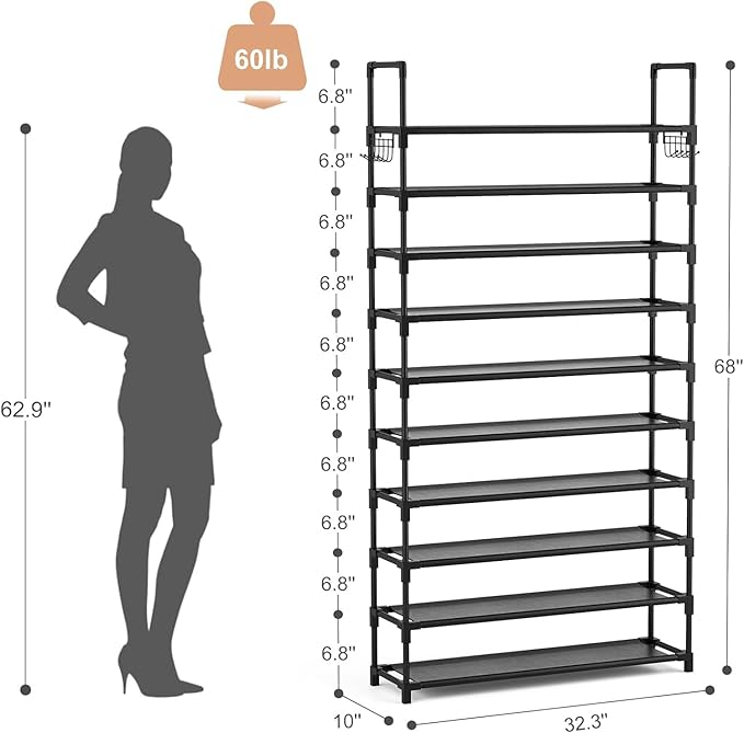 VTRIN 10 Tier Shoe Rack Tall Large Capacity 50 Pair Wide Shoe Organizer - Image 3