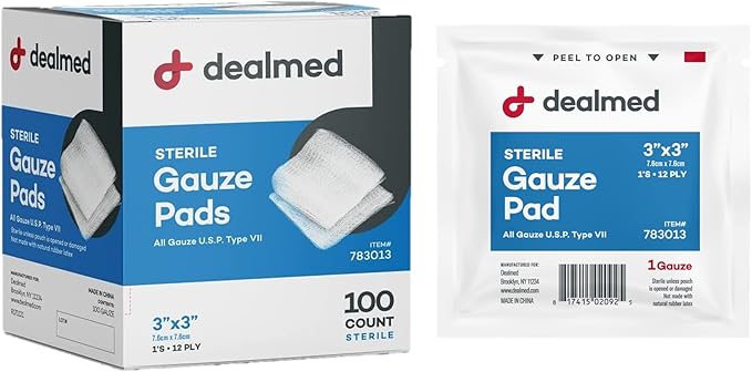 Dealmed 3’’ x 3’’ Sterile Gauze Pads Disposable and Individually Wrapped by Dealmed