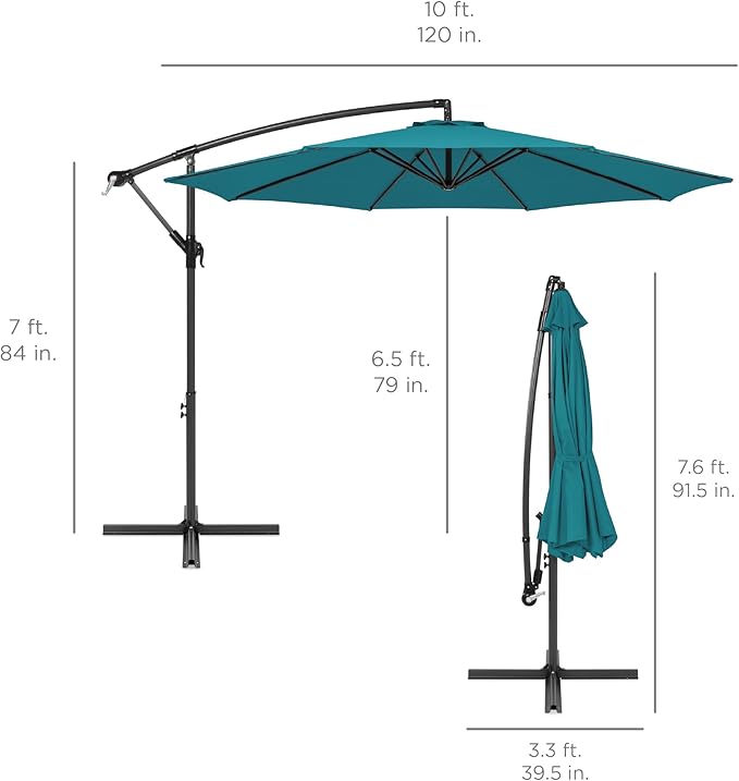Best Choice Products 10ft Offset Cantilever Hanging Market Patio Umbrella, 8 Sturdy Ribs, Easy Adjustment - Cerulean - Image 7