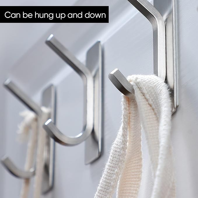 Taozun Upgraded 4-Pack Brushed Stainless Steel Adhesive Hooks - Image 3