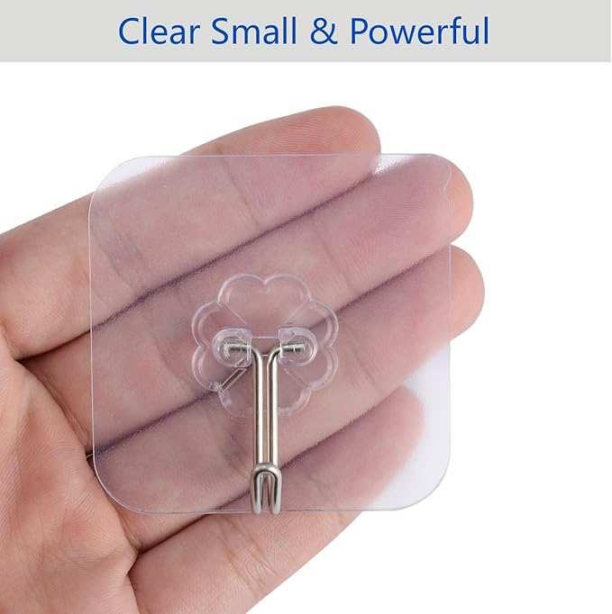 Adhesive Hooks, 24 Pack Heavy Duty Sticky Hooks, Transparent Removable Adhesive - Image 2