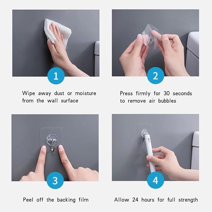 Adhesive Wall Hook, Set Heavy-Duty Thickened self-Adhesive Hook，24Pcs，33lb max - Image 6