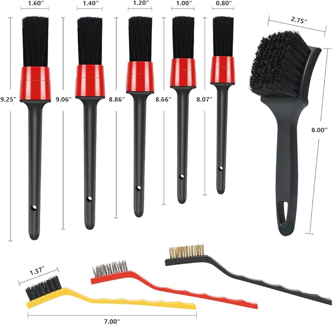 9pcs Detailing Brush Set, Interior Cleaning Brush, Steel Wire & Tire Brush - Image 7