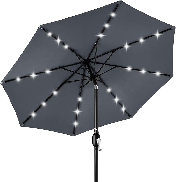 Best Choice Products 10ft Solar Polyester LED Lighted Patio Umbrella w/Tilt Adjustment and UV-Resistant Fabric by BestChoiceProducts