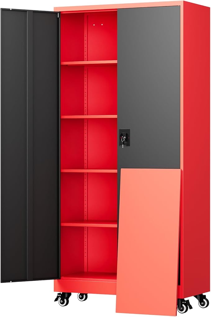 Yizosh Metal Garage Storage Cabinet with Locking Doors and Adjustable Shelves,- 75" Rolling Steel Tool Cabinet for Home Office,Garage,Warehouse by Yizosh