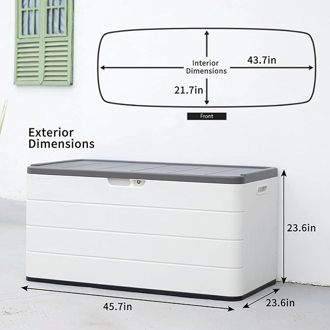 TARKARI Premium Pro Edition 100 Gallon Lockable Resin Deck Box, Waterproof & UV-Resistant Outdoor Storage Box for Outdoor Cushion Storage, Garden Tools & Pool Accessories Storage, White - Image 2