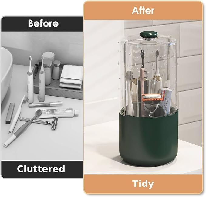 Toothbrush Holder with Cover 360 Rotating 4 Compartments Bathroom Toothpaste - Image 7