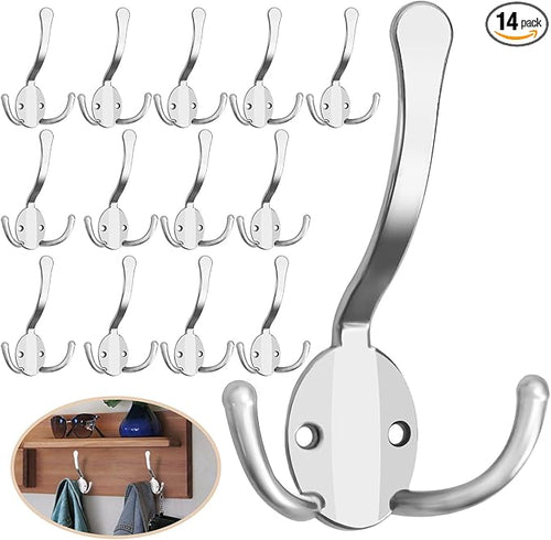 14 Pack Coat Hooks Heavy Duty, Metal Three Prongs Large Coat Hooks Wall Mounted by Homanu