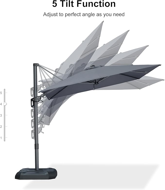 PURPLE LEAF 8' X 8' Tilting Patio Umbrella with Base Outdoor Cantilever Swivel Square Umbrella with Tilt Aluminum Offset Umbrella with 360-degree Rotation for Garden Deck Pool Patio Light Grey - Image 8