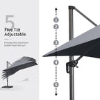 PURPLE LEAF 10' X 13' Patio Umbrella with Base Outdoor Cantilever Rectangle Offset Umbrella with 360-degree Rotation for Garden Deck Pool Patio Light Grey - Image 6