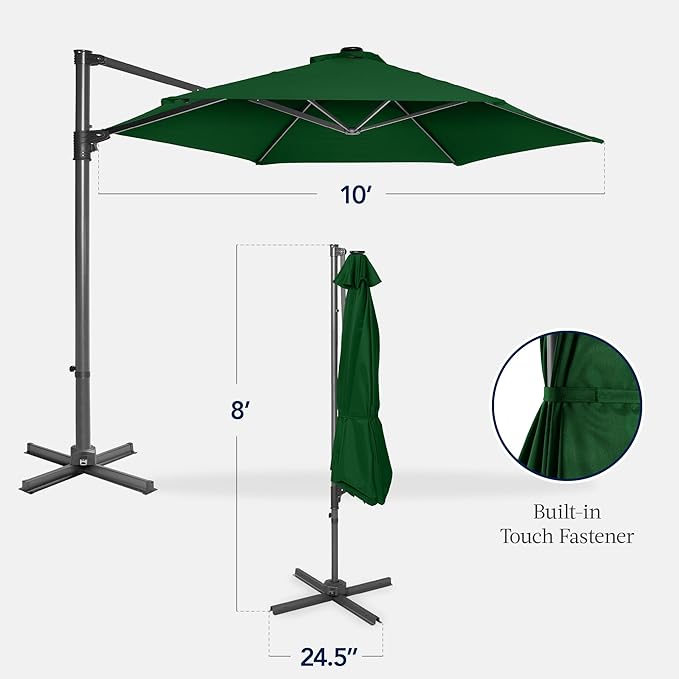 Best Choice Products 10ft Offset Cantilever Hanging Market Patio Umbrella, Smooth 360° Rotation, 8 Sturdy Ribs, Easy Adjustment - Green - Image 2