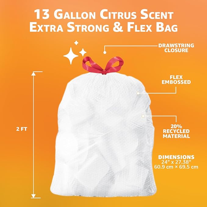 Amazon Basics Extra Strong & Flex Tall Kitchen Drawstring Trash Bags, Citrus - Image 4