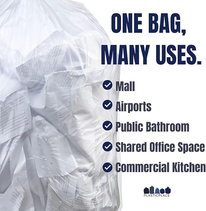 Plasticplace W55HDC1 55-60 gallon Trash Bags │ 12 Microns │ Clear High Density - Image 2