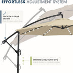 wikiwiki 10ft Solar LED Patio Umbrella with Base Included, Offset Umbrella with Weighted Sandbag Base, Cantilever Patio Umbrellas for Backyard, Garden & Deck, 32 LED Lights & Polyester Shade, Beige - Image 6