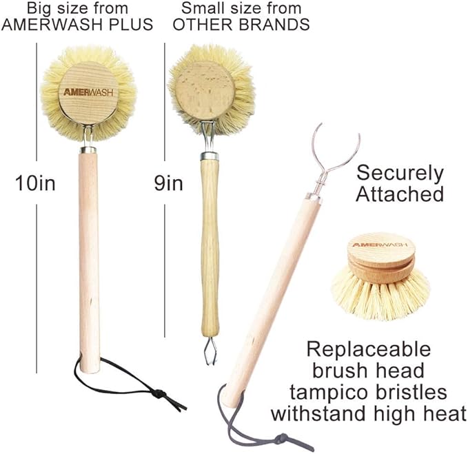 Dish Brush with Wooden Handle, Natural Kitchen Brush - Image 5