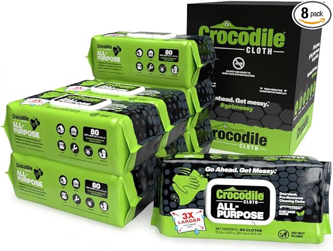 Crocodile Cloth All-Purpose Cleaning Wipes – 8 Pack/640 Total Count, Safe on by CrocodileCloth