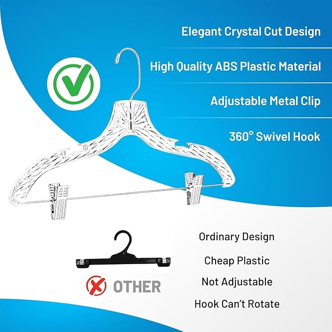 Clothes Hangers with Clips Plastic Set of 100 Pack Heavy Duty Hangers Dresses - Image 7