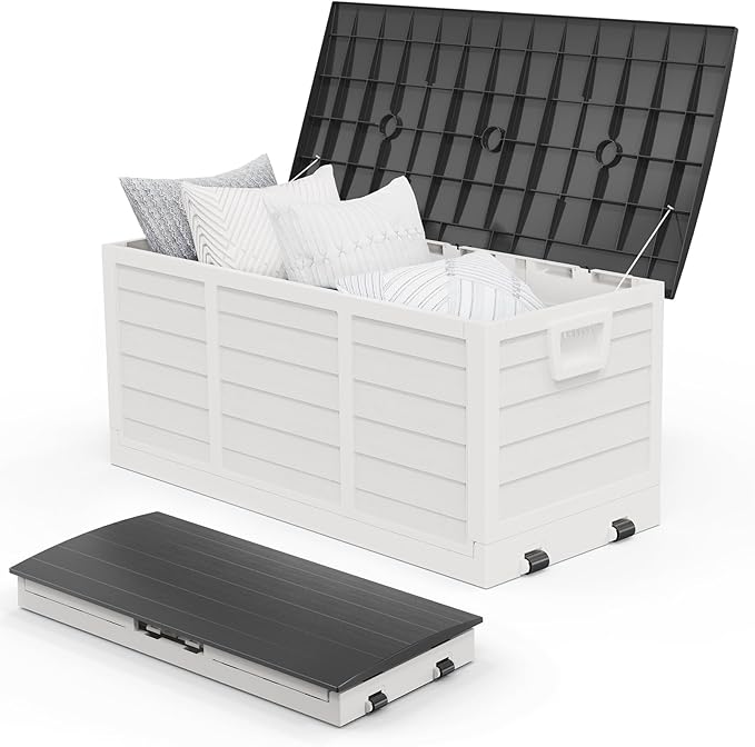 VINGLI 75 Gallon Collapsible Outdoor Storage Box, Simple-to-assemble Plastic Storage Containers with Lid, Patio Deck Box Furniture for Garden, Pool, Balcony, Yard (White) by VINGLI