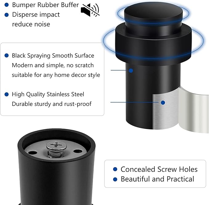 Door Stoppers 2.5 Inch Floor Door Stop Cylindrical Black Doorstop Rubber Bumper - Image 5