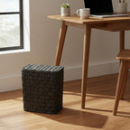 Black Wicker Trash Can with Lid and Liner, Waterproof Narrow Waste Basket - Image 7