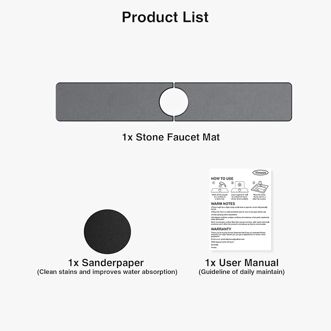 23.6" x 4" Stone Faucet Mat for Kitchen Sink, Quick Drying Diatomite Sink Tray - Image 7
