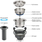 3-1/2'' Kitchen Sink Drain Kit Sink Drain Basket Sink Drain Assembly 304 - Image 3