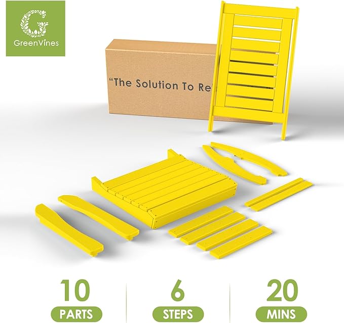 GREENVINES Outdoor Rocking Chairs | Set of 2 | Porch Rocker | HDPE Plastic | Yellow | Oversized Rockers | High Back | Big & Tall | Ladder Back | for Patio Outside Backyard Balcony Garden - Image 8
