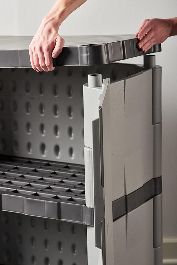 Rubbermaid Freestanding Storage Cabinet with Doors 18"D x 36"W x 37"H Medium Gray/Black Two-Shelf Lockable Cabinet for Indoor/Outdoor/Garage Storage for Garden Tools/Lawn Care Accessories - Image 9