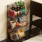 3 Tier Hanging Foldable Wire Baskets Closet Organizer Clothes Shelves - Image 2