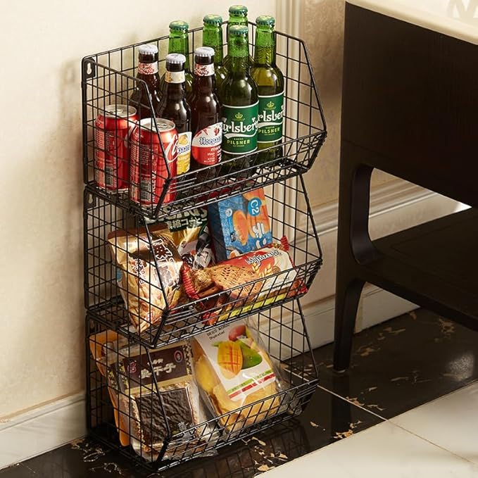 3 Tier Hanging Foldable Wire Baskets Closet Organizer Clothes Shelves - Image 5