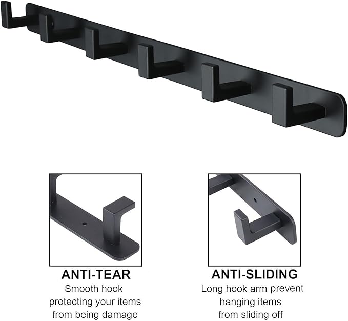 Coat Rack, Heavy Duty Stainless Steel 6 Tri Coat Hook Hanger, Wall Mounted - Image 3