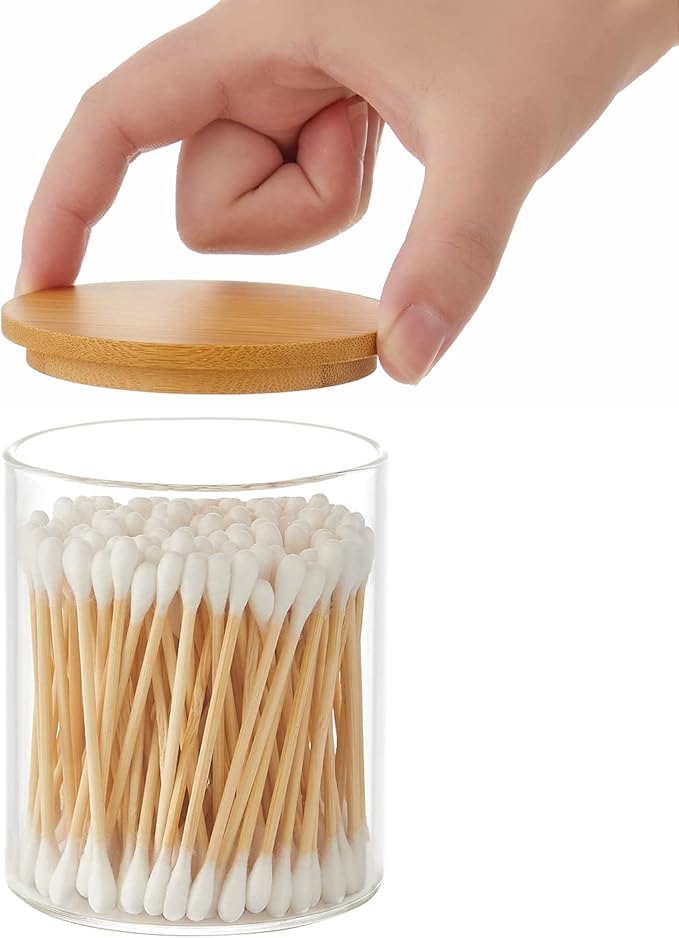 3 Pack Glass Qtip Holder Dispenser, 20 oz and 11 oz Clear Glass Apothecary Jars - Image 7
