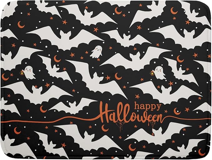 Kawani Halloween Black Bats Dish Drying Mat 16x18 Inch Happy Halloween Spooky by Kawani