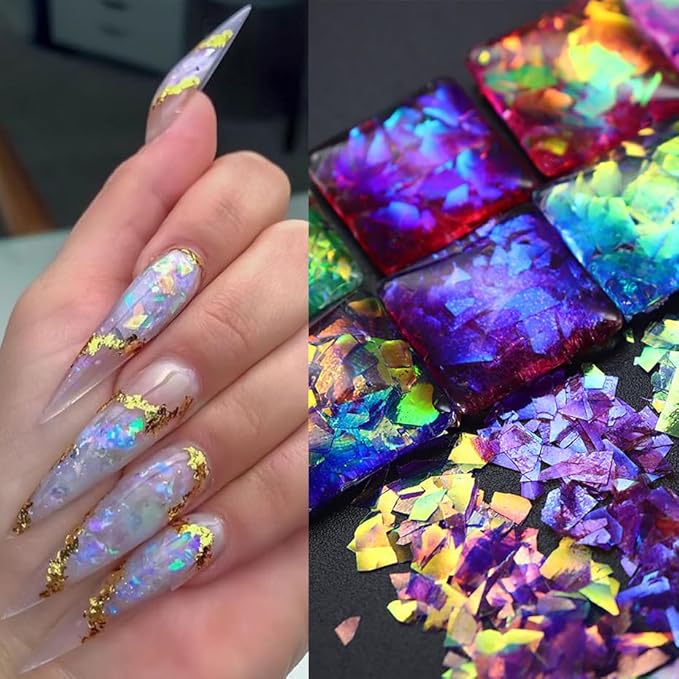 Vezocim Iridescent Glitter Nail Art Sequins, Holographic Transparent Irregular - Image 3