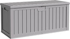 Flamaker Resin Deck Box 250 Gallon, Waterproof Imitation-Wood Lockable Storage Box with Separator Plate Outdoor Indoor, Garden, Patio Furniture for Tools&Pool Accessories (Gray) by Flamaker