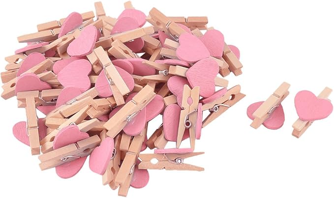uxcell Card Photo Paper Love Heart Crafts Spring Pegs Mini Wooden Plastic Art by uxcell