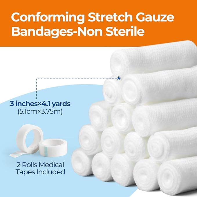 Gauze Rolls Bandages 3" x 4.1yds, Conforming Stretch Gauze Bandage 6 Inch - Image 2