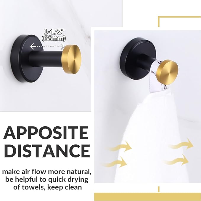APLusee Black Gold Robe Towel Hook, Stainless Steel Coat Hanger, Clothes Holder - Image 2