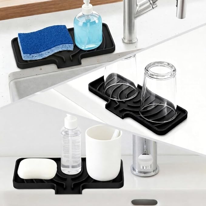 GUUKIN Sponge Holder for Kitchen Sink, 9.8"×4.9" Silicone Dish Drying Mat - Image 6