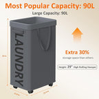 Laundry Basket with Wheels, 90L Rolling Laundry Hamper with Wheels, Large - Image 3