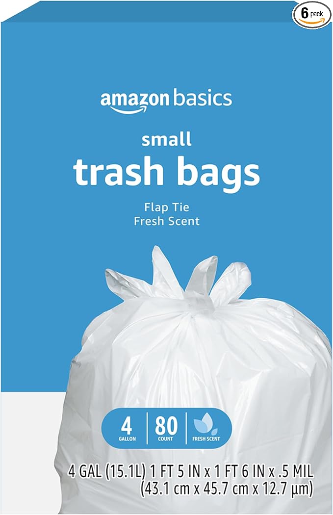 Amazon Basics 4 Gallon Trash Bags, Flap Ties, Fresh Scent by AmazonBasics