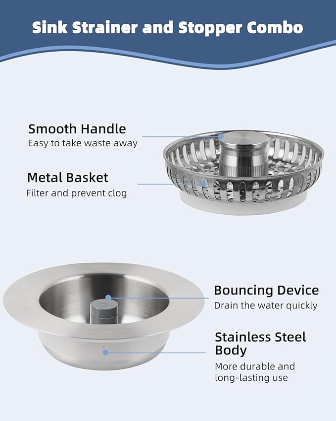 Hygie Rinse 3-in-1 Kitchen Sink Strainer Stopper Combo All Metal Stainless Pop - Image 6