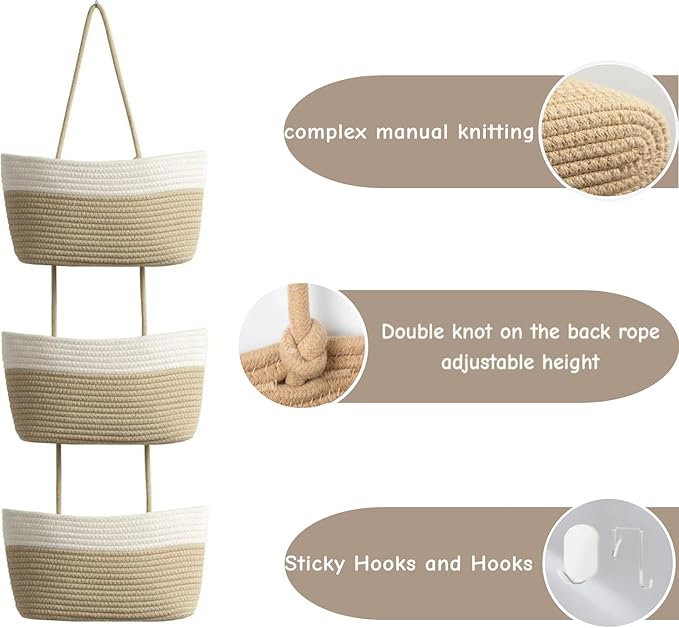 Hanging Baskets for Organizing, Over the Door Organizers and Storage, 3-Tier - Image 2