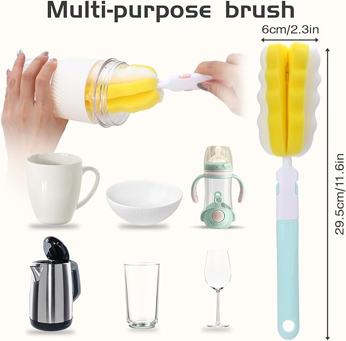 4 Pcs Bottle Brush Sponge, Cup Water Bottle Sponge Brush Cleaner, Detachable - Image 2