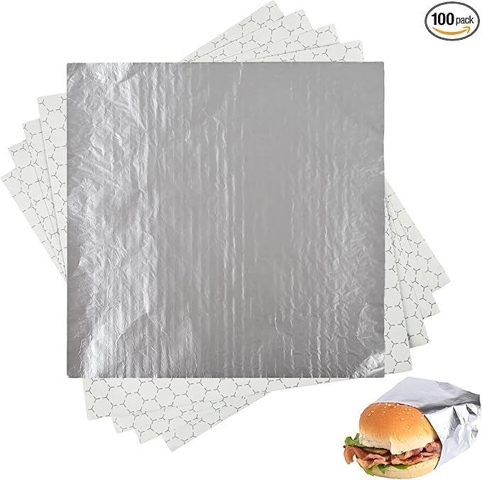 100 Pack Premium Insulated Foil Sandwich Wrap Sheets, Food Wrapping, by Unknown