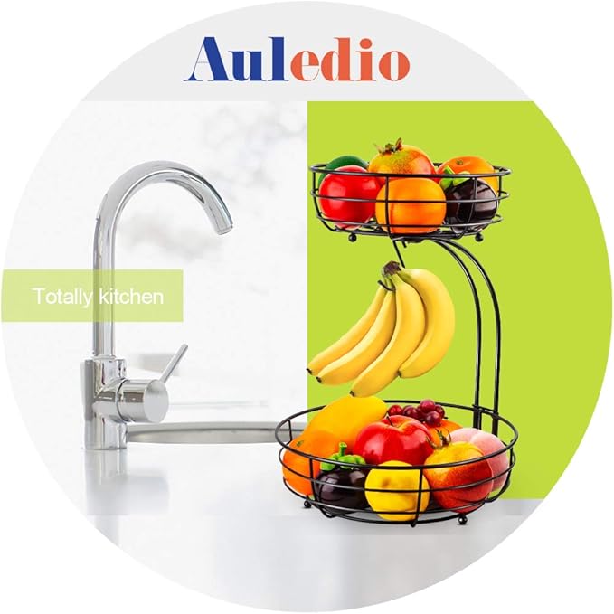Auledio Iron 2-Tier Countertop Fruit Vegetables Basket Bowl Storage - Image 2