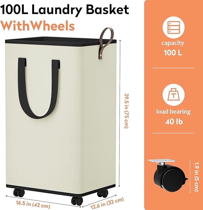 Laundry Basket with Wheels, Collapsible Laundry Baskets, Laundry Hamper with - Image 2