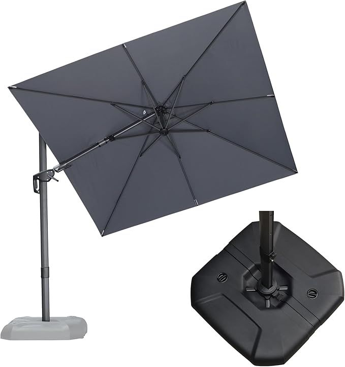 PURPLE LEAF 8' X 8' Tilting Patio Umbrella with Base Outdoor Cantilever Swivel Square Umbrella with Tilt Aluminum Offset Umbrella with 360-degree Rotation for Garden Deck Pool Patio Light Grey by PURPLELEAF