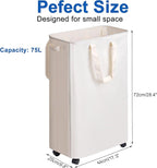 Slim Laundry Hamper with Lid and Wheels, Small Rolling Laundry Basket with - Image 5